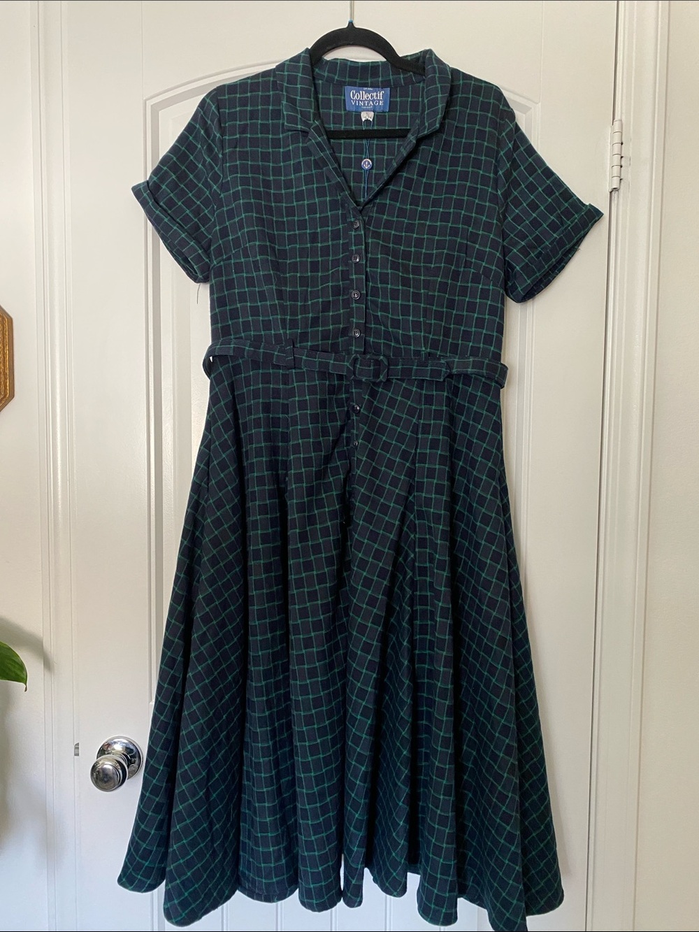 Collectif Windowpane Pattern Shirtwaist Dress